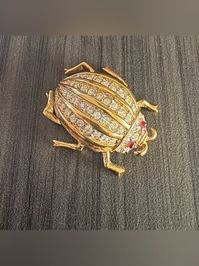 Vintage D'Orlan Gold Plated Beetle Scarab Brooch Pin Swarovski Crystals